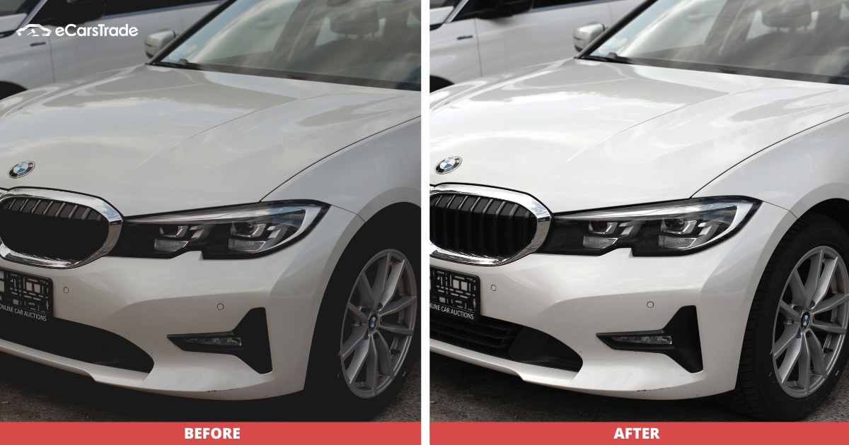 eCarsTrade gráfico que muestra el antes y el después de una foto editada de un coche